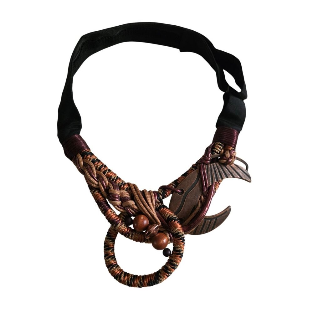 Handcrafted Carolyn Tanner Designs Inc. Black & Brown Woven Belt With Decorative
